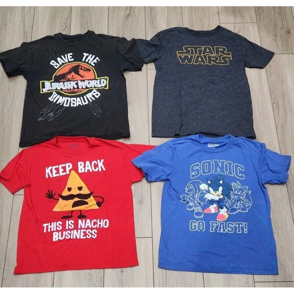 4 Graphic Tees Jurassic World Sonic Hedgehog Star Wars Kids Size L/XL‎ 14/16